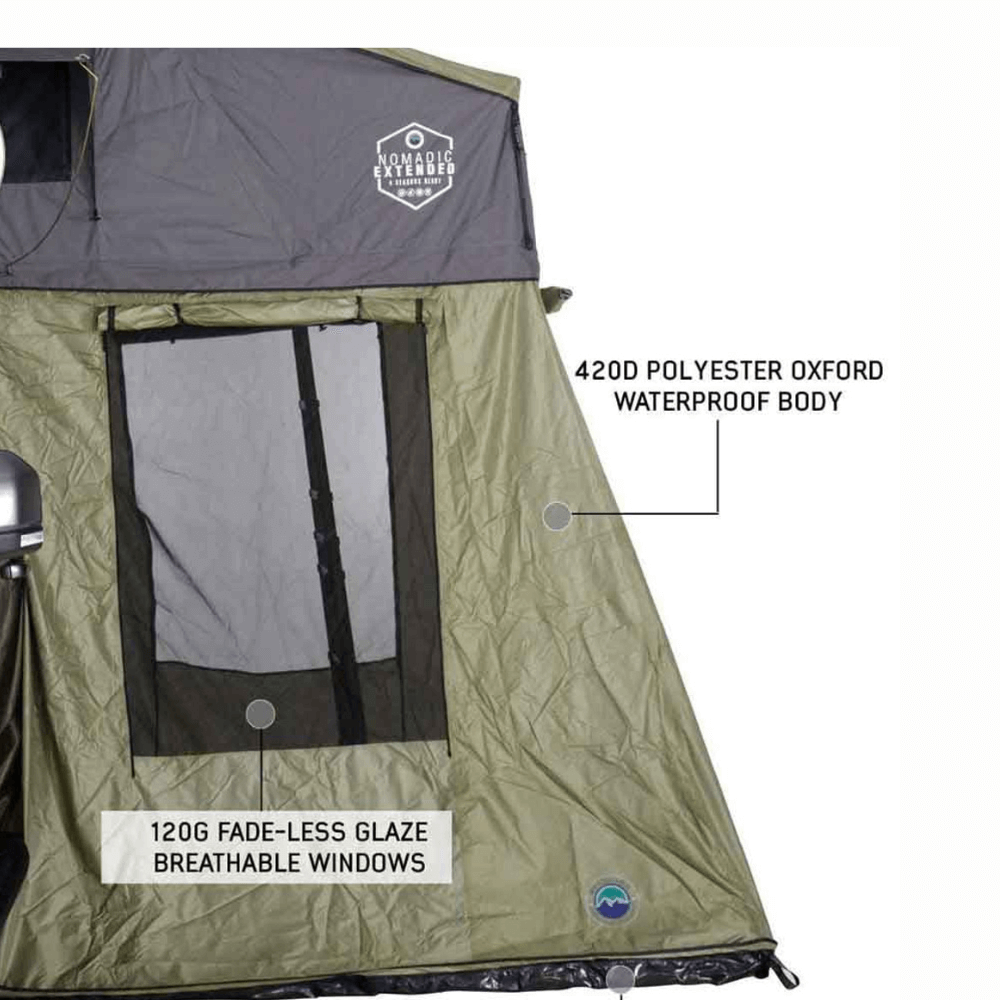 HD Nomadic 2 Roof Top Tent Annex Green Base With Black Floor & Travel Cover