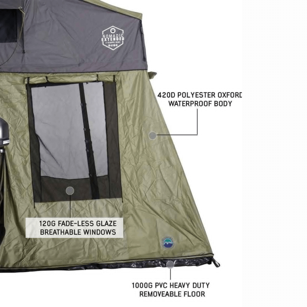 HD Nomadic 3 Roof Top Tent Annex Green Base With Black Floor & Travel Cover